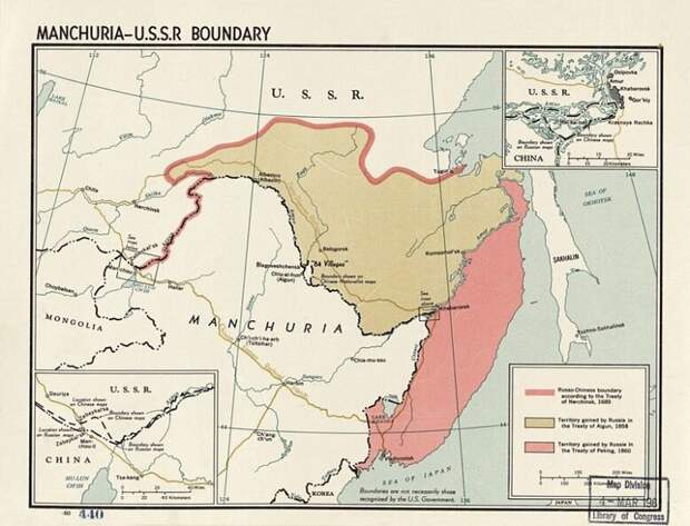 Карта территориальных изменений на Дальнем Востоке, по итогам которых в XIX в. к России отошли земли, которые маньчжурская династия Цин считала своими