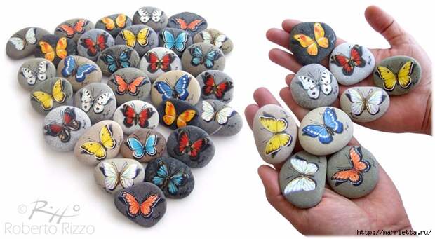 Художественная роспись. Бабочки на камне (2) (700x386, 214Kb)