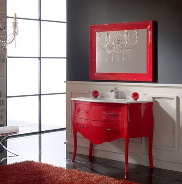 красный цвет в дизайне ванной комнаты, bathroom in red, red bathroom, красная ванная, фото красной ванной комнаты