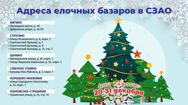 В семи районах СЗАО откроются елочные базары