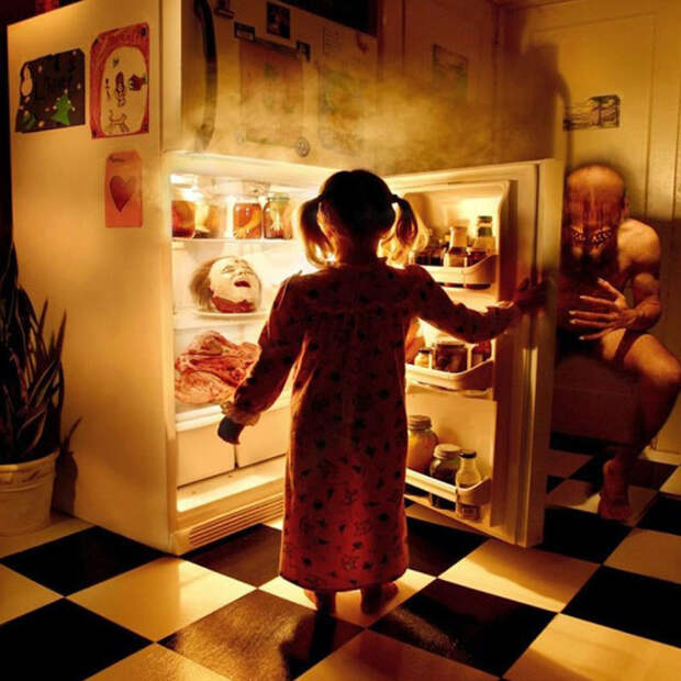 Фотограф создает фото в жанре "хоррор" вместе со своими дочерьми Джошуа Хоффайн, дети, страхи, фото