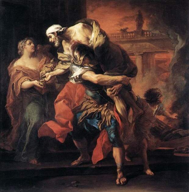 Эней выносит своего отца Анхиса из горящей Трои.