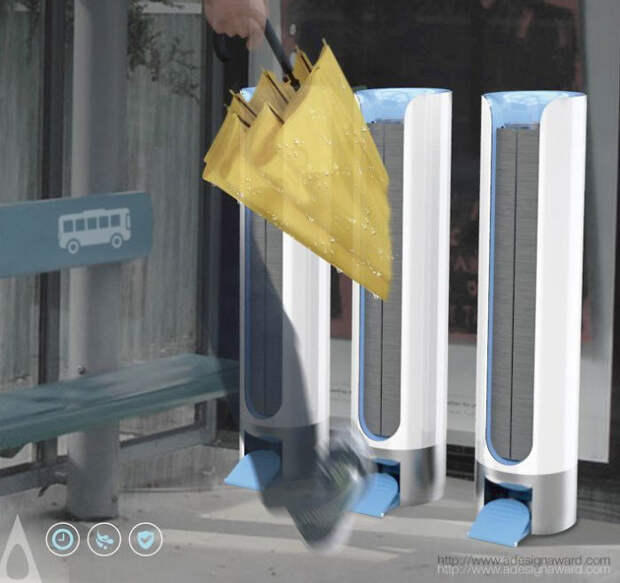 Сушилка для зонтов на автобусной остановке A’ Design Award & Competition, дизайн, дизайнерские идеи, дизайнерские решения