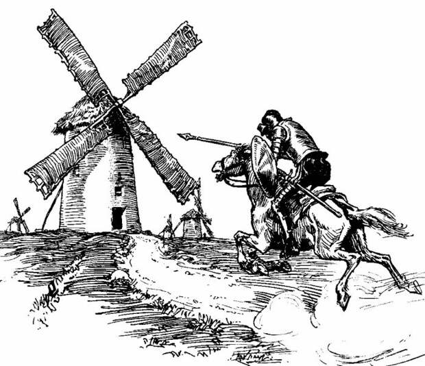 Дон Кихот и мельница, Поль Гюстав Доре. \ Фото: paixaomelancolica.com.