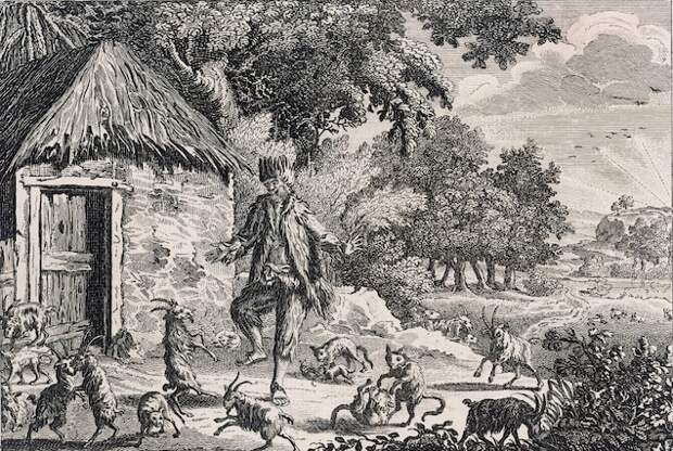 Селькирк с котами и&nbsp;козами на&nbsp;острове. <br>