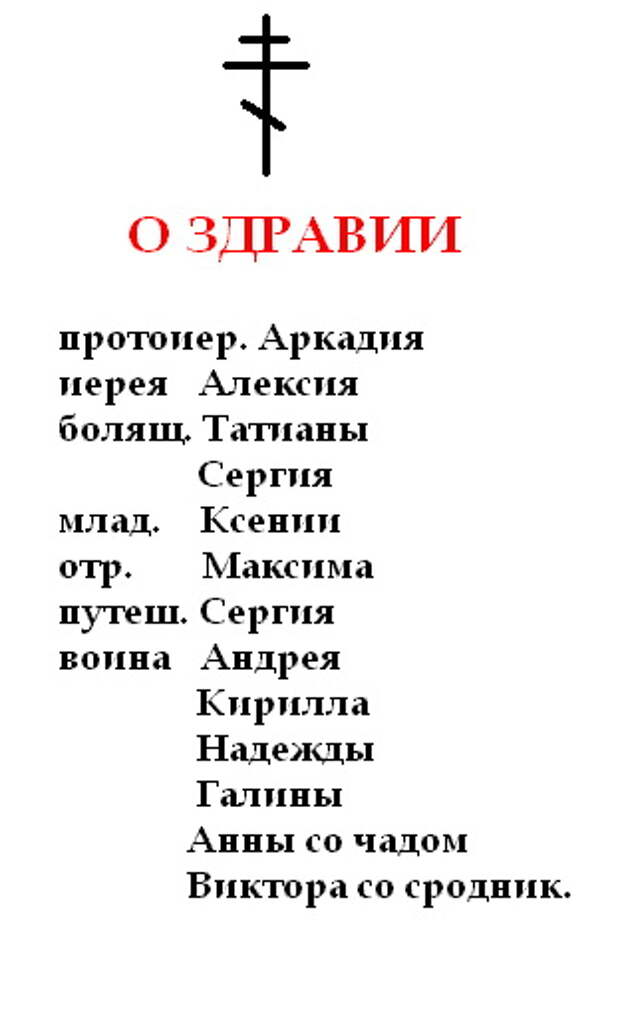 О здравии записка образец с именами