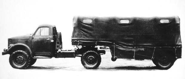 Активный автопоезд с тягачом ГАЗ-63Д и грузопассажирским полуприцепом (из архива НИИЦ АТ) авто, автопоезд