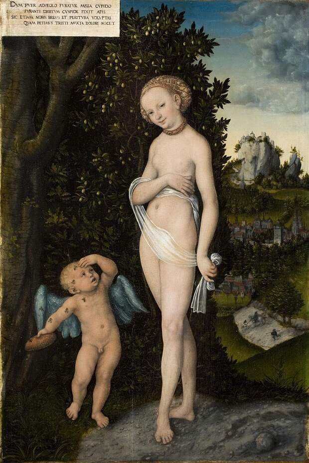 Копенгаген (СМК) Датская национальная галерея - Lucas Cranach den Ældre (C. 1472-1553) - Venus with Cupid Stealing Honey