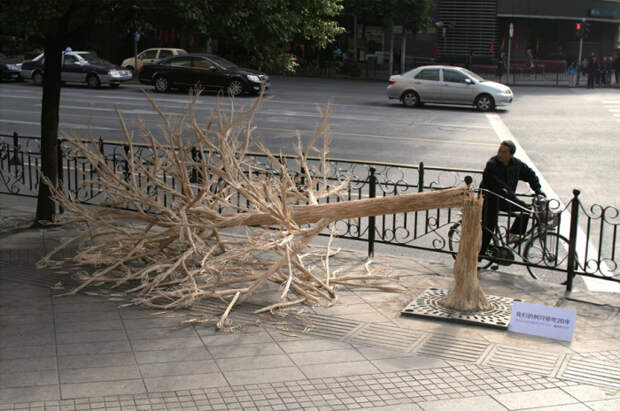 Сломанное дерево из 30 тысяч китайских палочек.