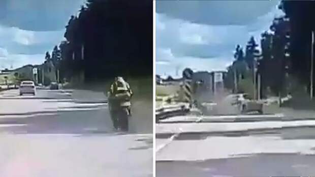 Видео момента жуткого ДТП, где мотоциклист подрезал легковушку в Подмосковье
