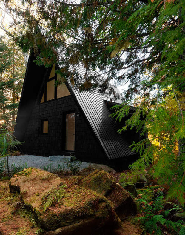 Черный домик в лесах Канады