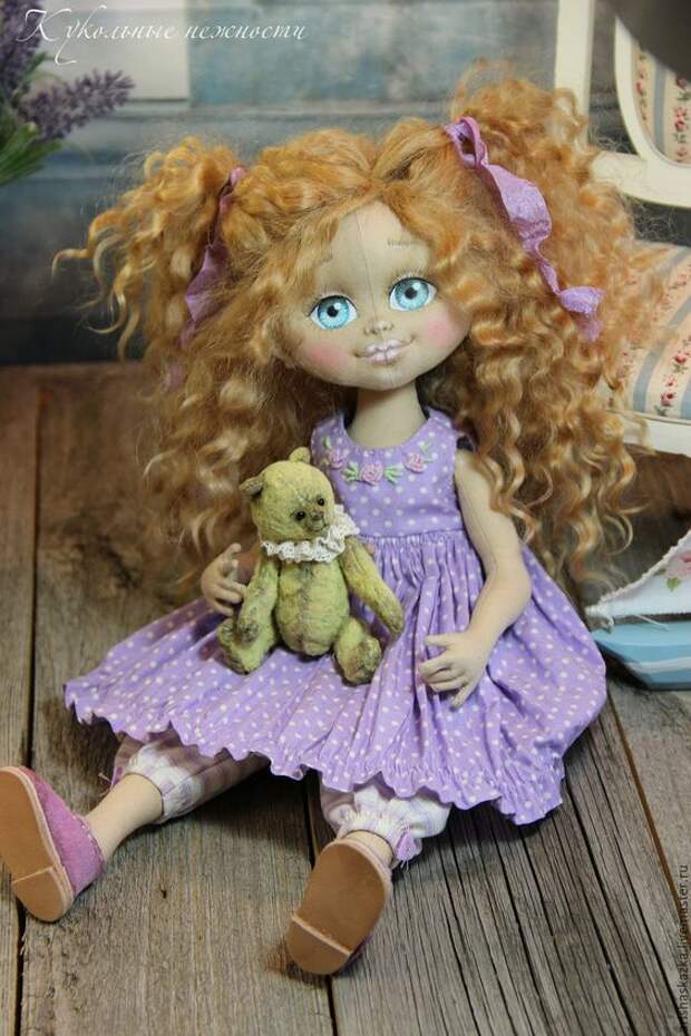 Купить Виолетка .Кукла авторская .Кукла текстильная . - бежевый, девочка, девочка с мишкой, куклы тула: 