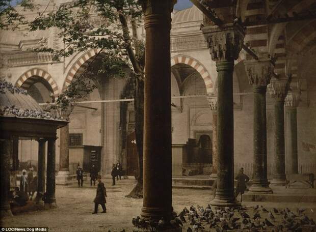 Мечеть султана Баязида (построена в 1500—1506 гг.) Константинополь, османская империя, старые фотографии, фото в цвете, фотохром