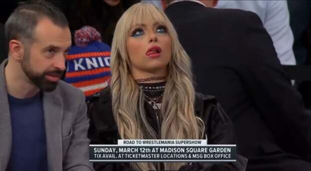 liv morgan ignores guy knicks game meme