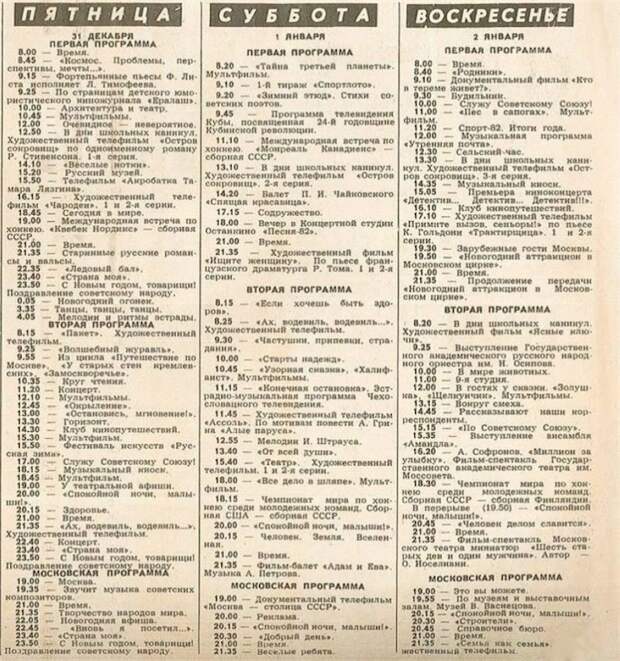 Программа телепередач 1982/83
