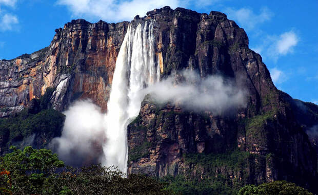 Вoдопaд Анxель Венесyэла Самый высокий водопад в мире притягивает десятки экстремалов со всех концов света. Его высота — 979 метров, а вода иногда разделяется на два потока. Брызги разлетаются на несколько километров. Впрочем, летом в этой местности стоит такая жара, что вода просто испаряется еще до того, как достигнет земли.