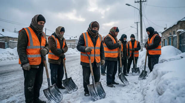 Лопаты — москвичам, посылки — мигрантам: снегопад разделил роли в столице