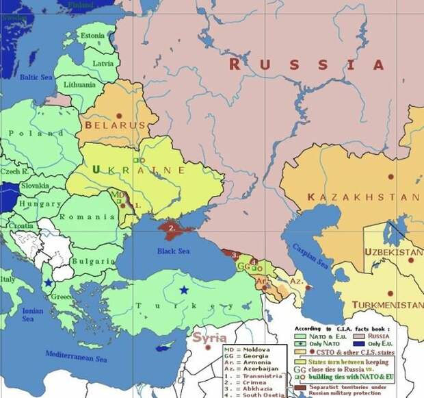 На карте: сегодня за три "буферные" страны - Белоруссию, Украину и Молдавию - между Европой и Россией развернулось самое настоящее побоище