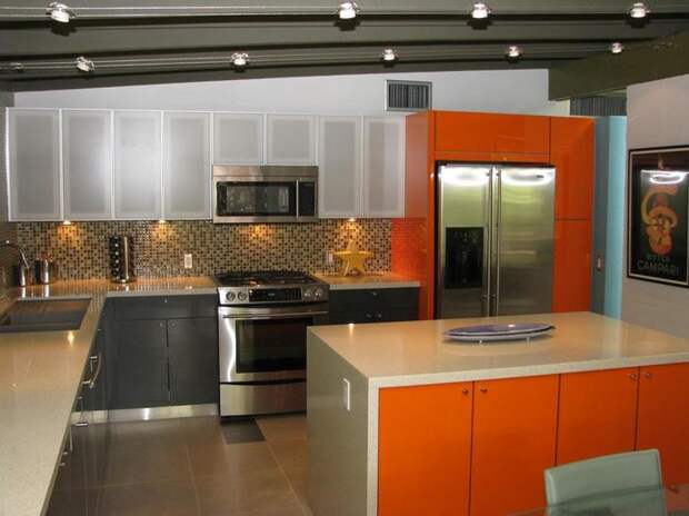 оранжевая кухня дизайн интерьера фото