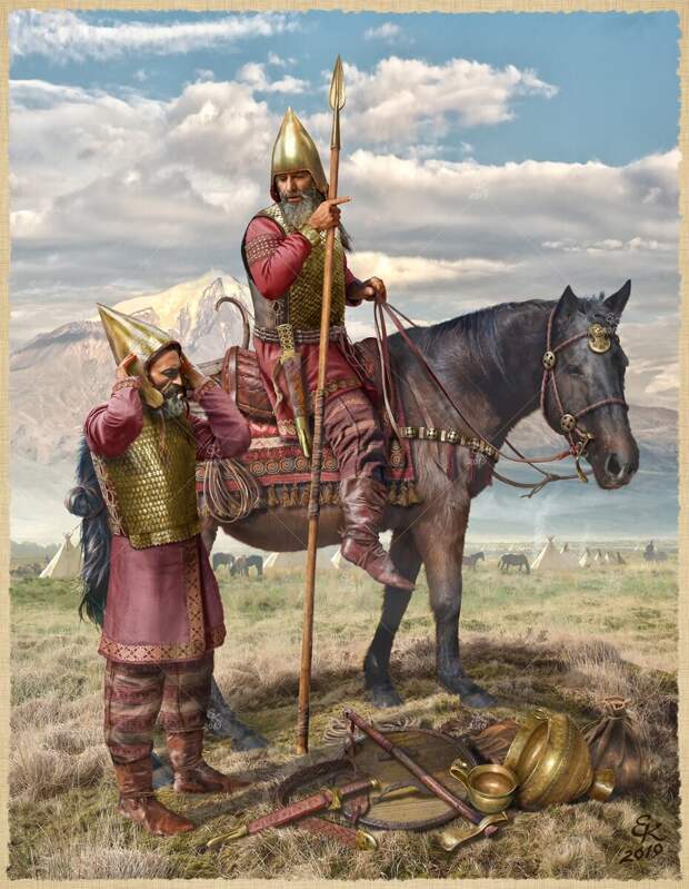 Киммерийцы в походе на Урарту и Ассирию, VII век до н.э. Художник Е. Край.