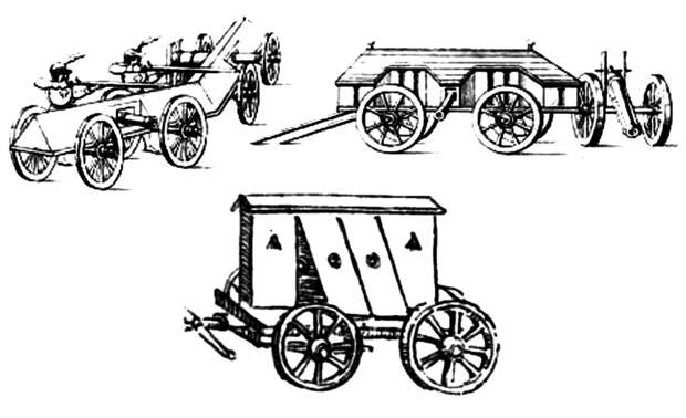 Швейцарские, бургундская и немецкая боевые повозки XV века соответственно - Европейская полевая артиллерия в эпоху гуситских войн | Военно-исторический портал Warspot.ru