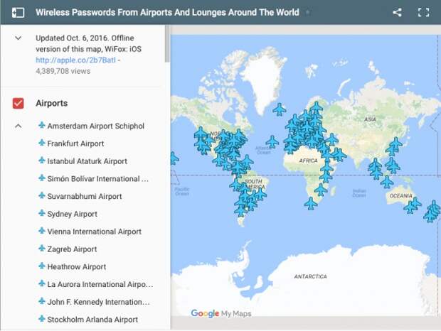 Бесценная карта с паролями Wi-Fi любого аэропорта мира