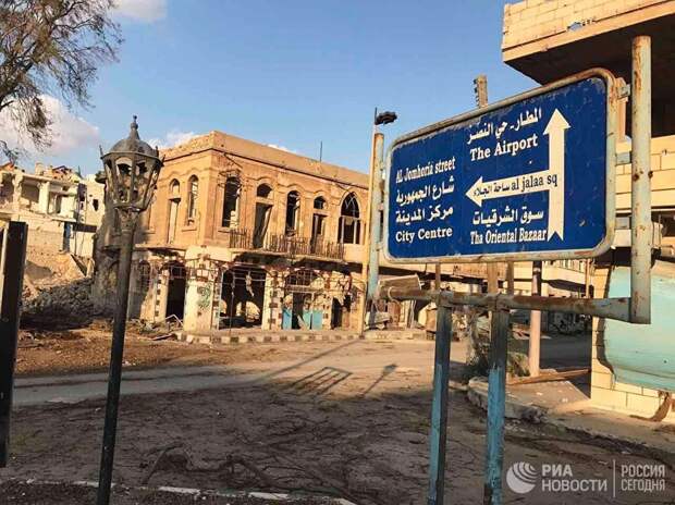 Разрушенные в результате боевых действий дома в жилой части города Пальмира в сирийской провинции Хомс