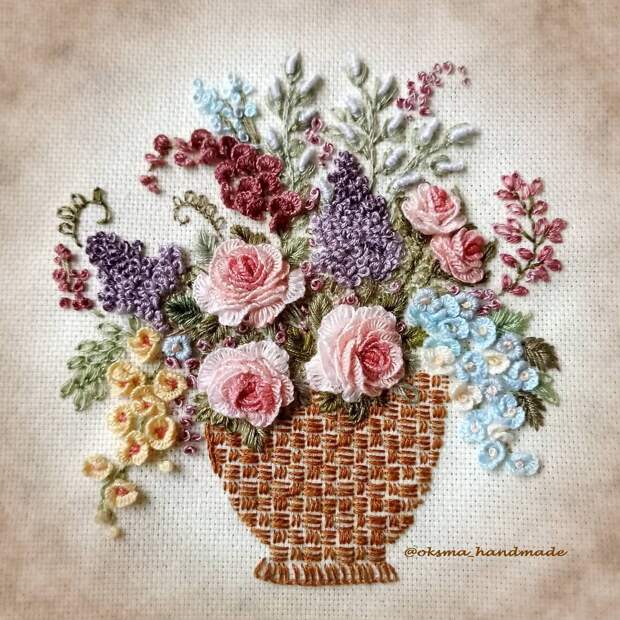 Невесомая, очаровательная корзинка с цветами от Оксаны @oksma_handmade