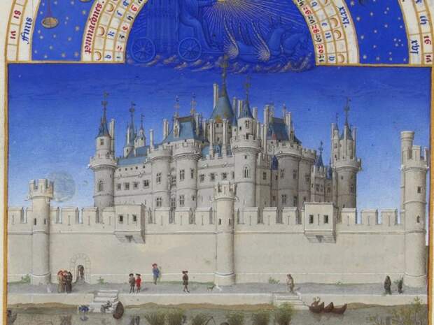 by-the-early-1400s-when-this-painting-was-made-paris-was-already-one-of-europes-largest-cities-if-not-the-largest-thats-the-palais-de-la-cit-a-castle-on-the-le-de-la-cit-behind-the-wall