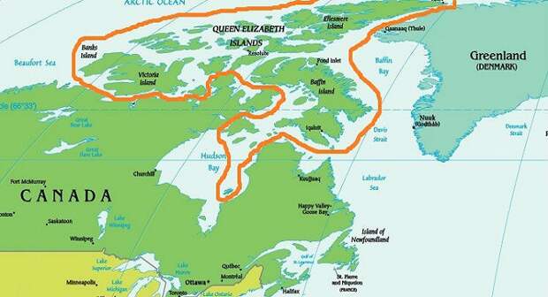 Канадский Арктический архипелаг на карте. | Фото: yandex.kz.
