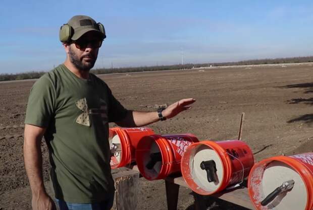 Edwin Sarkissian experiment pistols shooting in concrete blocks