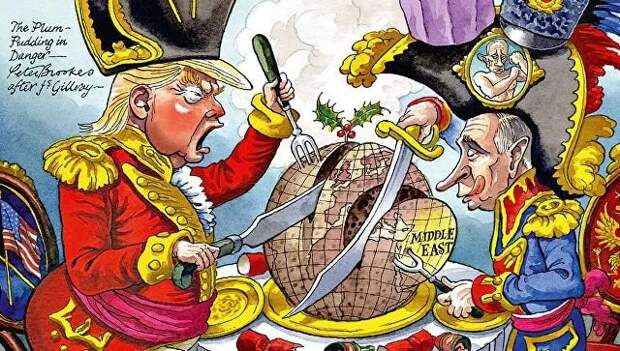 Путин и Трамп делят земной шар на обложке британского журнала (карикатура)
