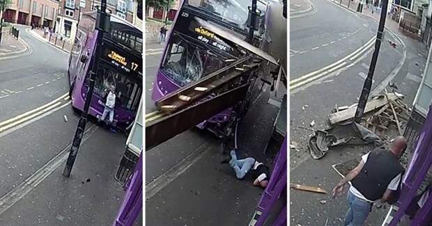 Сбитый автобусом мужчина поднялся и пошел в пивной бар авария, авто, автобус, везение, видео, дтп, повезло, прикол