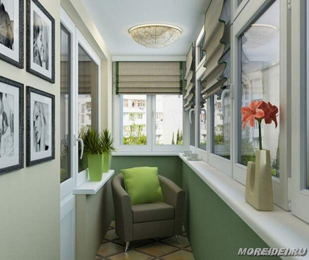 Дизайн балкона в зеленом цвете