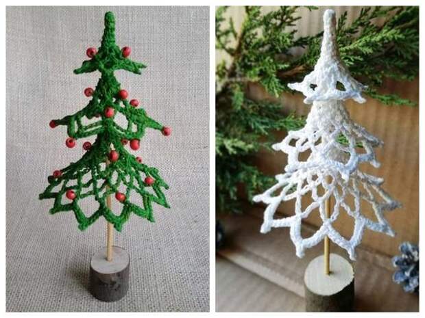 Ажурная елочка на деревянной подставке