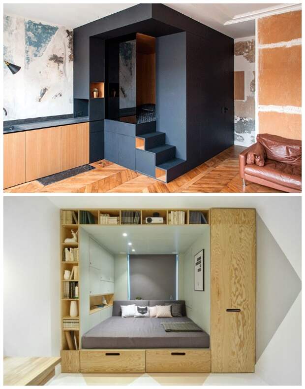 Встроенная спальня поможет освободить полезную площадь комнаты. | Фото: archidea.com.ua.