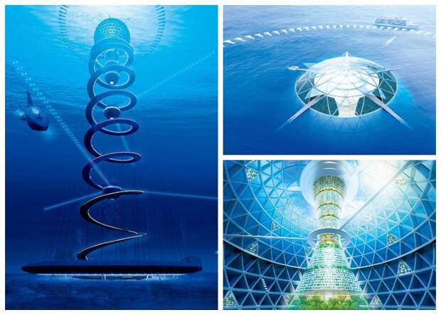 Макет подводного города «Океаническая Спираль» японских разработчиков.