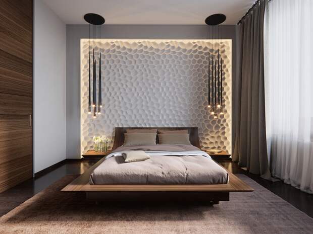 Красивый декор стены в спальной, что станет особенностью любого интерьера дома.