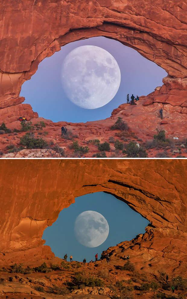 Без фотошопа: фотограф с помощью трюков с камерой делает снимки огромной Луны (21 фото)