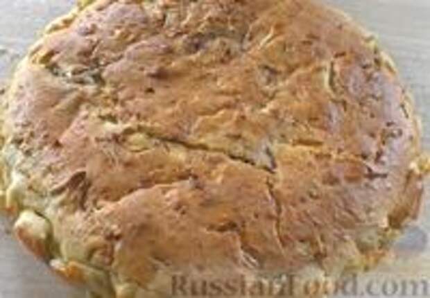 Фото к рецепту: Капустный заливной пирог с овсянкой, грибами и сыром