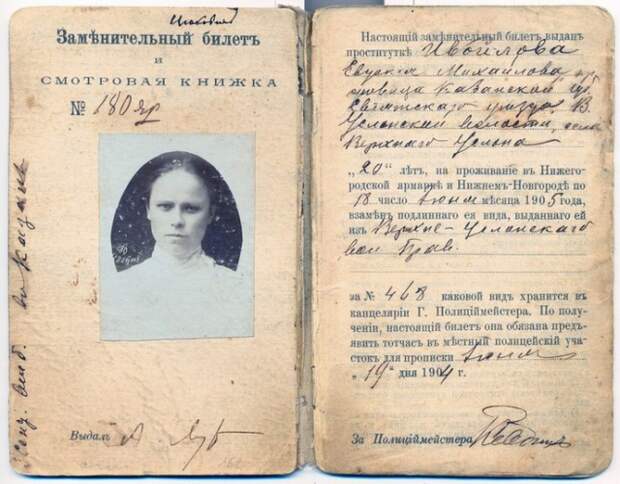 Удостоверение на право работы проституткой на Нижегородской ярмарке на 1904—1905 годы.