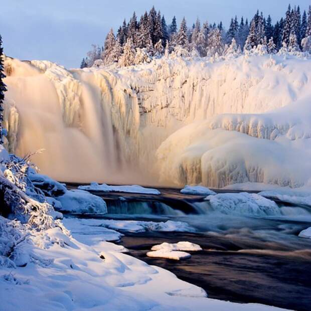 водопад, зима