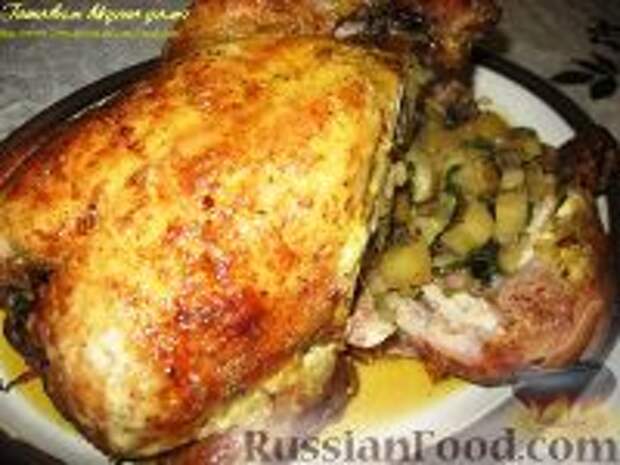 Фото к рецепту: Курица, фаршированная картофелем и грибами