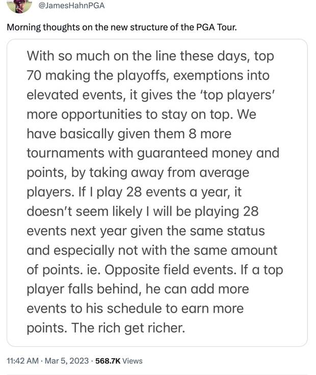 James Hahn PGA Tour statement on changes
