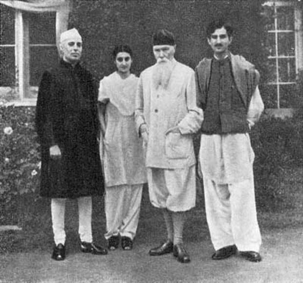 Николай Рерих с бывшим премьер-министром Индии Джавахарлалом Неру и его дочерью Индирой Ганди.