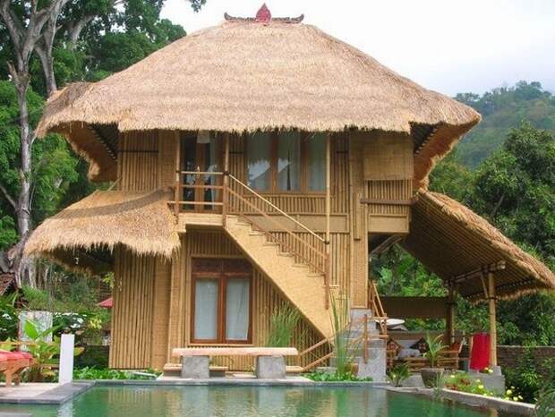 Дом из бамбука с бассейном