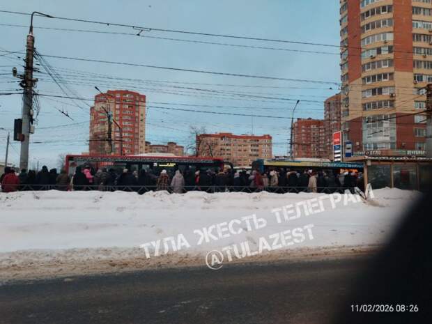 В Туле утром 11 февраля на остановке «Вознесенского» образовалась большая очередь