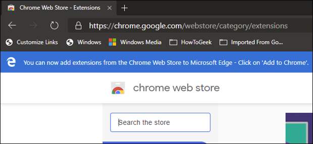 Chrome Extension store viewed on Edge browser