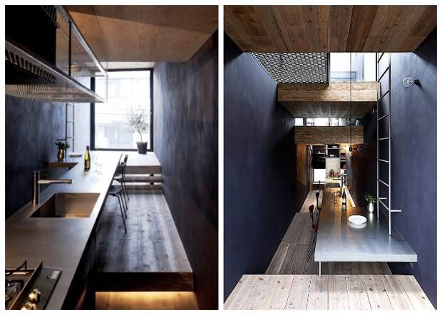 Кухня и столовая находятся на втором этаже («Ultra-Narrow House», Токио).