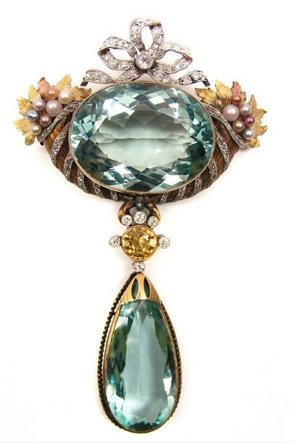 Antique Aquamarine, Diamond And Pearl Pendant/Brooch, By S. J. Phillips, Ltd. c.1900
